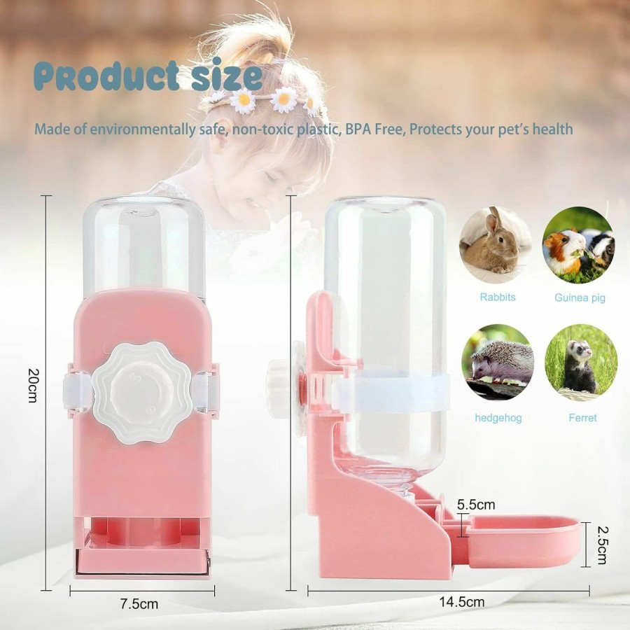 Small Animal Rypet | Rypet Rabbit Water Bottle No Drip - 17Oz Hanging Water Fountain Automatic Dispenser Pet Cage Water Feeder For Bunny Chinchilla Guinea Pig Hedgehog Ferret Pink