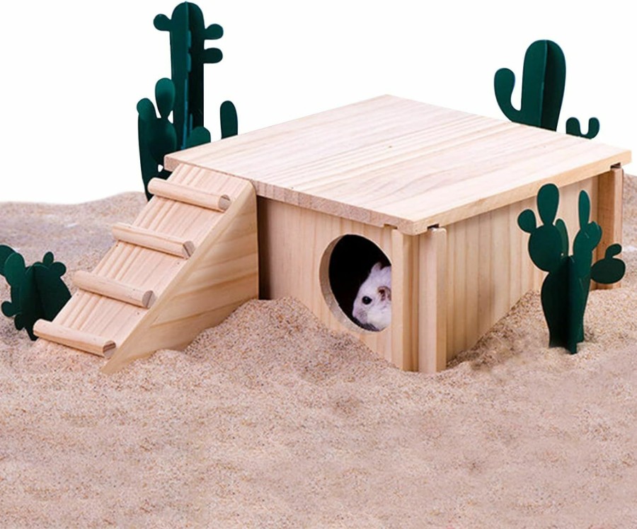 Small Animal Fhiny | Fhiny Wooden Hamster Hideout For Small Animal, Gerbils Chamber Hut With Ladder Habitats Decor, Maze Climbing Toys For Dwarf Syrian Hamsters Mice And Other Small Pets