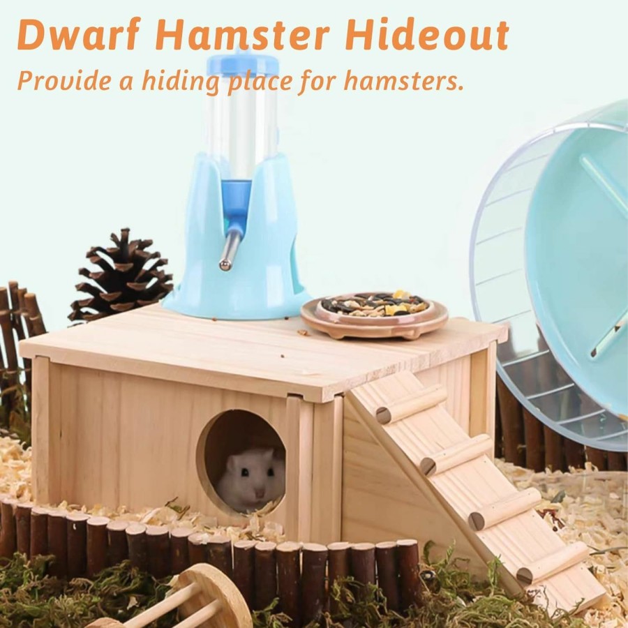 Small Animal Fhiny | Fhiny Wooden Hamster Hideout For Small Animal, Gerbils Chamber Hut With Ladder Habitats Decor, Maze Climbing Toys For Dwarf Syrian Hamsters Mice And Other Small Pets