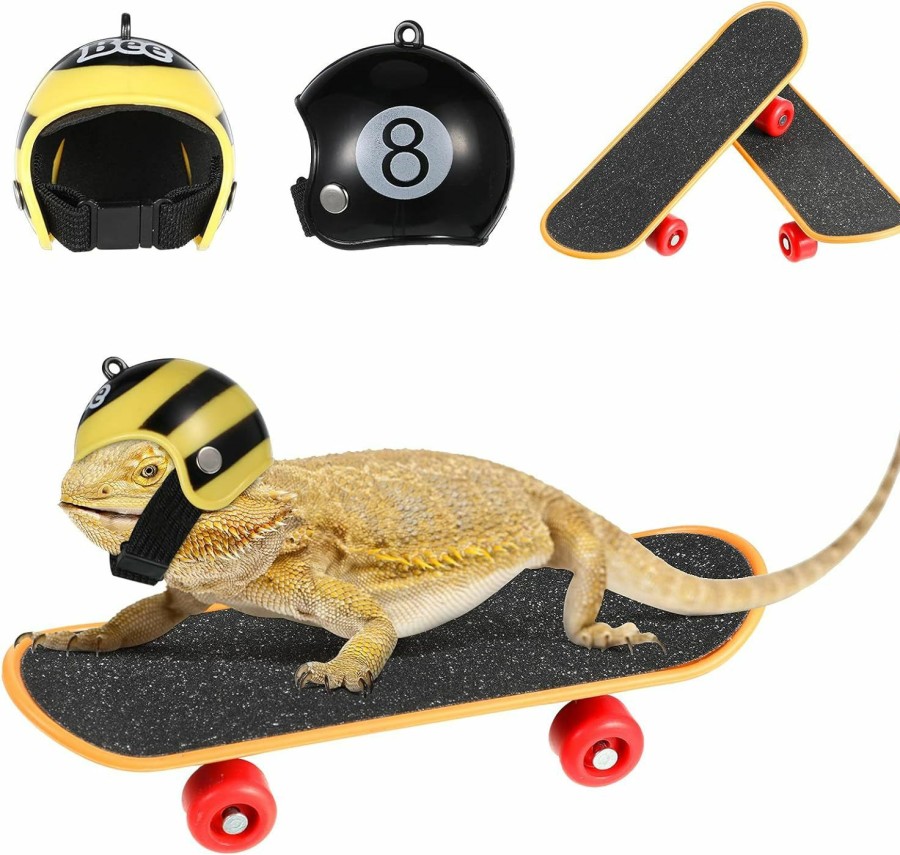 Small Animal Frienda | Frienda 4 Pieces Bearded Dragon Accessories Bearded Dragon Funny Toy Lizard Helmet Hat And Mini Skateboard For Lizard Bearded Dragon Hamster Parrot Reptile Small Animals