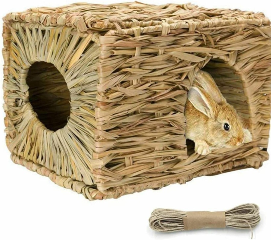 Small Animal Tfwadmx | Tfwadmx 2 Pack Rabbit Grass House - Natural Hand Woven Seagrass Play Hay Bed, Collapsible Hideaway Hut Toy For Bunny Hamster Guinea Pig Chinchilla Ferret