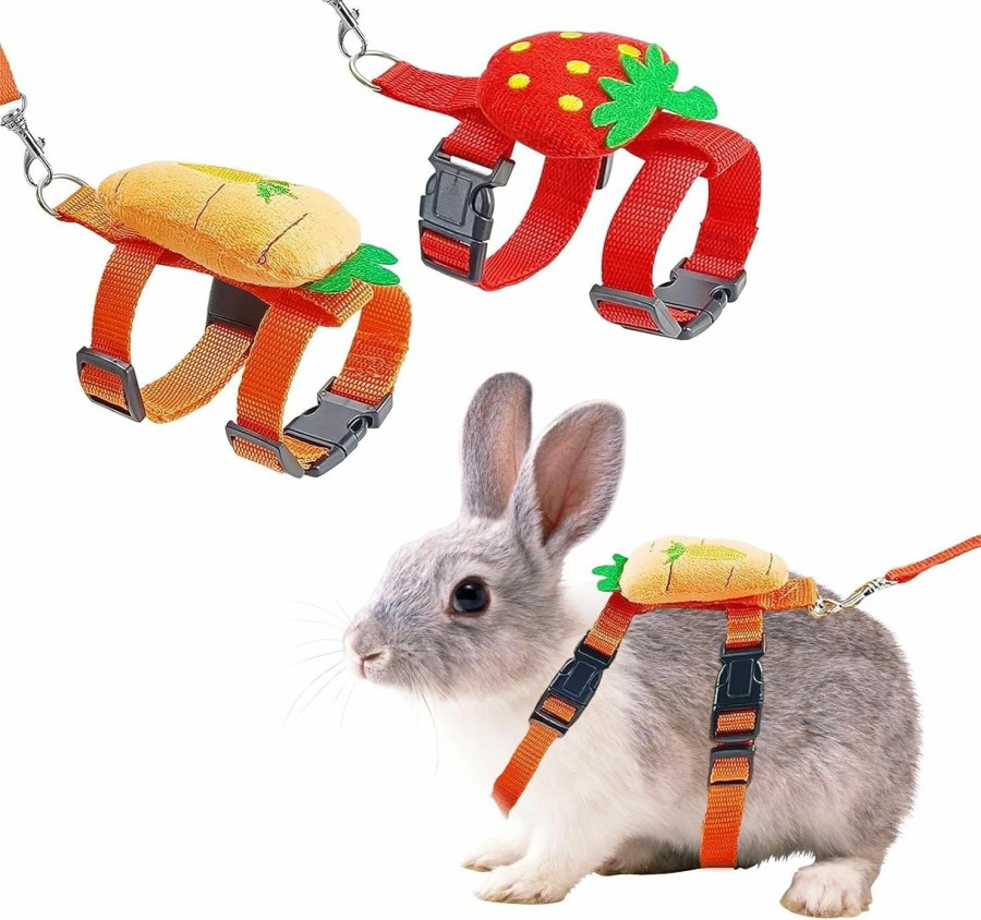 Small Animal Tezuyok | 2 Pack Cute Adjustable Rabbit Harness And Leash, Carrot Strawberry Bunny Harness Leash Set Harness Leash For Rabbit, Kitten, And Small Pet Animals