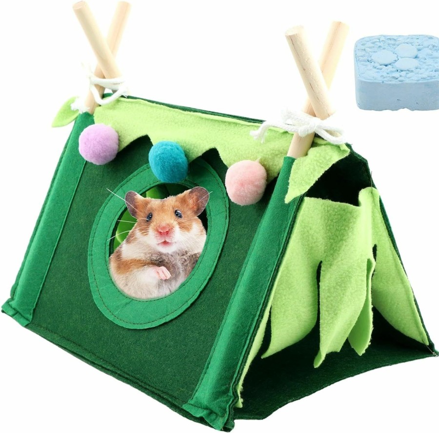 Small Animal Saycker | Guinea Pig House+Teething Stone Set - Small Animal Hideout - Small Pet Nest - Triangular Stick Tent - Pipe Toys For Guinea Pigs, Hamsters, Hedgehogs And Rabbits(Green)