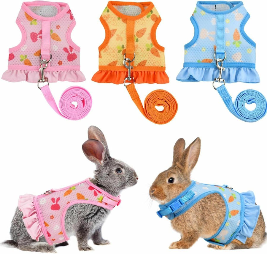 Small Animal ShuRung | Shurung Carrot Pattern Mesh Bunny Harness Rabbit Vest-Harness With Adjustable Straps For Small Animals Bright Colors Rabbit Harness With Leash For Kitten Rabbit Bunny Outdoor Walking M