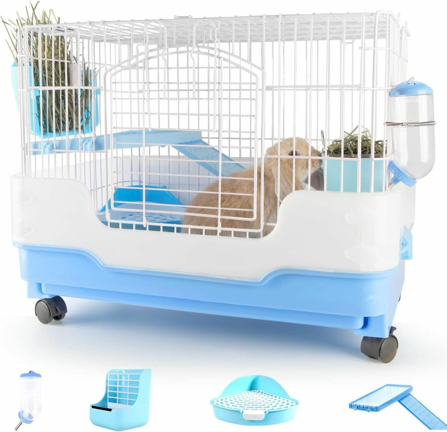 Small Animal BUCATSTATE | Bucatstate Small Animal Cage With Accessories, 25.5 * 17 * 20.8\" Inch Foldable Rabbit Cage Hutch With Pull Out Tray And Caster Platform For Ferret Chinchilla