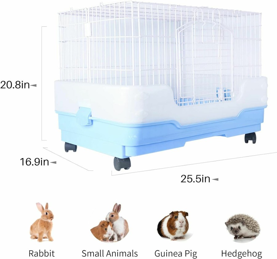 Small Animal BUCATSTATE | Bucatstate Small Animal Cage With Accessories, 25.5 * 17 * 20.8\" Inch Foldable Rabbit Cage Hutch With Pull Out Tray And Caster Platform For Ferret Chinchilla