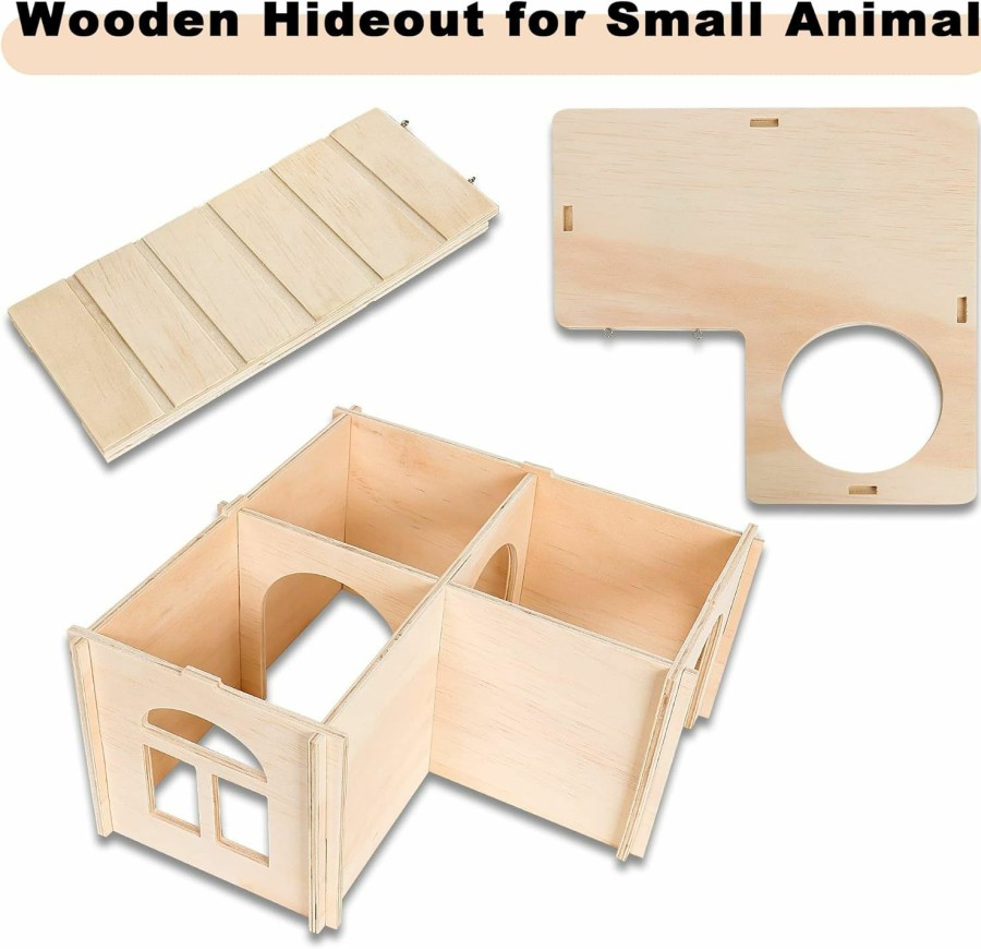 Small Animal CAWUWE | Cawuwe Guinea Pig Hideout House With Ramp, Big Multi-Chamber Small Animal Wooden Maze Hut, Habitat Decor Tunnel Accessories For Hamster Guinea Pig Chinchilla Dwarf Rabbit Hedgehog Squirrel