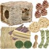 Small Animal QHZHANG | Qhzahng Bunny Grass House,Natural Handmade Edible Foldable Comfortable Grass Nest For Rabbits,Bunny, Guinea Pig, Little Animals, Play Paradise Grass Nest。 (A)