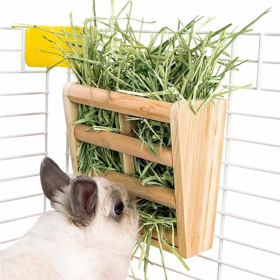 Small Animal Hamiledyi | Chinchilla Hay Rack,Bunny Hay Feeder,Guinea Pig Hay Holder,Rabbit Food Dispenser,Natural Wooden,Hamster,Rabbit Cage Accessories By Blsmu