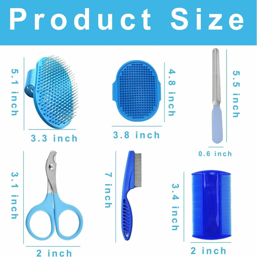 Small Animal TUCEWP | 6Pcs Rabbit Grooming Kit Included Rabbit Grooming Brush, Pet Hair Remover, Pet Shampoo Bath Brush, Double-Sided Pet Comb,Pet Nail Clipper And Trimmer For Rabbit Hamster Bunny And Guinea Pig, Blue