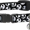 Small Animal Buckle-Down | Buckle-Down Breakaway Cat Collar - Nbc Jack Expressions Scattered Black/White - 1/2\" Wide - Fits 6-9\" Neck - Small