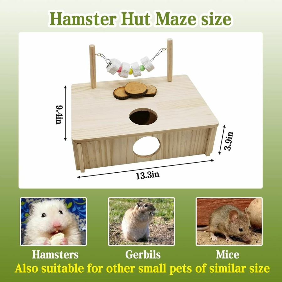 Small Animal kathson | Kathson Hamster Multi-Chamber Hideouts, Wooden House Maze Tunnels Exploring Toy Small Animal Activity Sport Playground Platform With Chew Molar Stone Toys For Dwarf Hamster Gerbils Mice Syrian