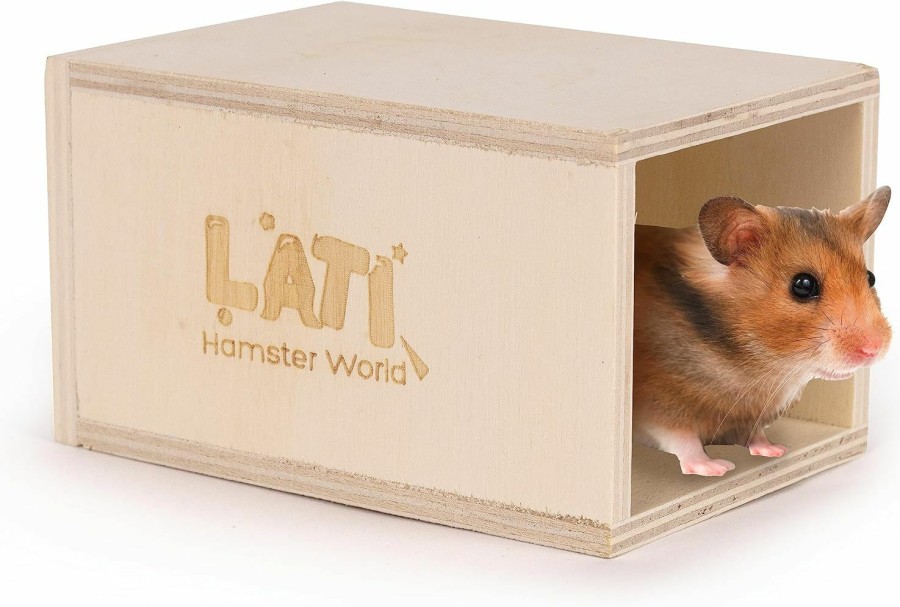 Small Animal LATI TOYS | Lati Toys Hamster Wood Rectangular Box Hideout: Cozy Miniature Box Cage House For Small Pet Animals Like Hamsters, Gerbils, Degus, Chinchillas, Mice, Rodents, 3,9 By 2.7 By 2.3 Inches, White