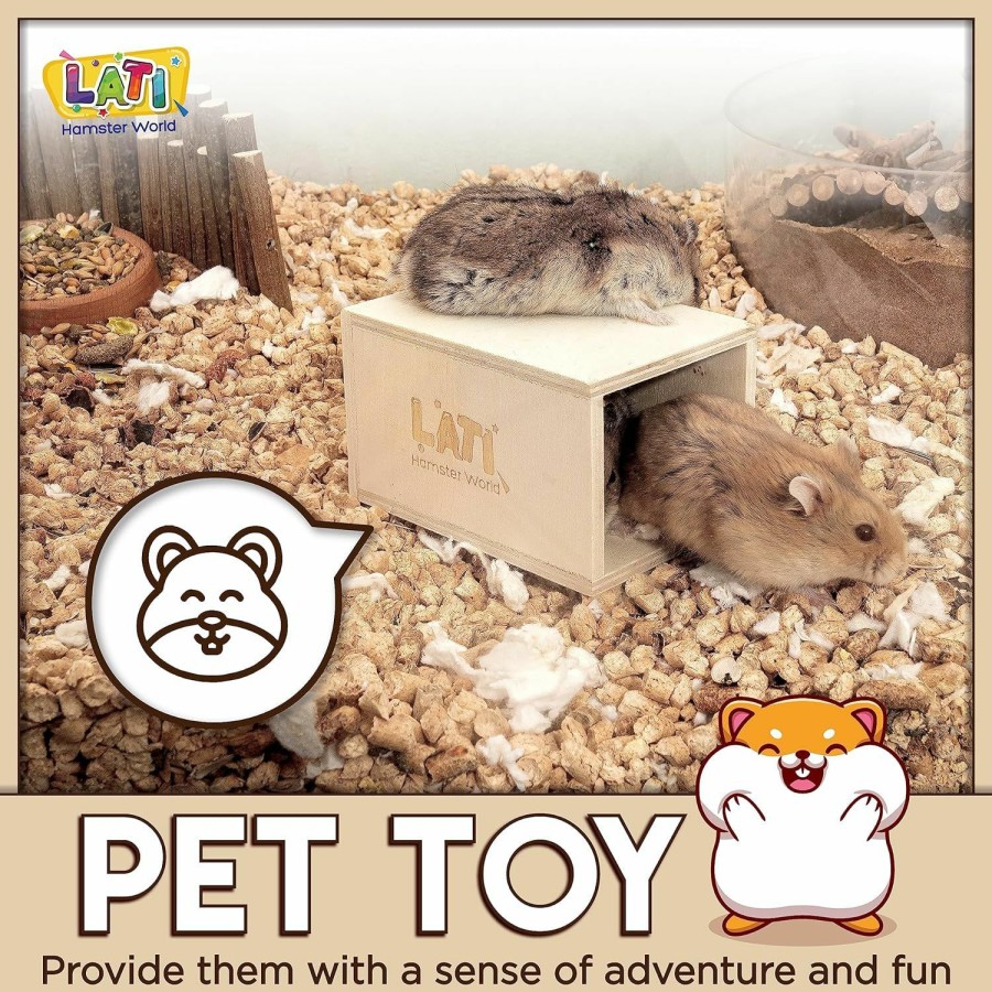 Small Animal LATI TOYS | Lati Toys Hamster Wood Rectangular Box Hideout: Cozy Miniature Box Cage House For Small Pet Animals Like Hamsters, Gerbils, Degus, Chinchillas, Mice, Rodents, 3,9 By 2.7 By 2.3 Inches, White