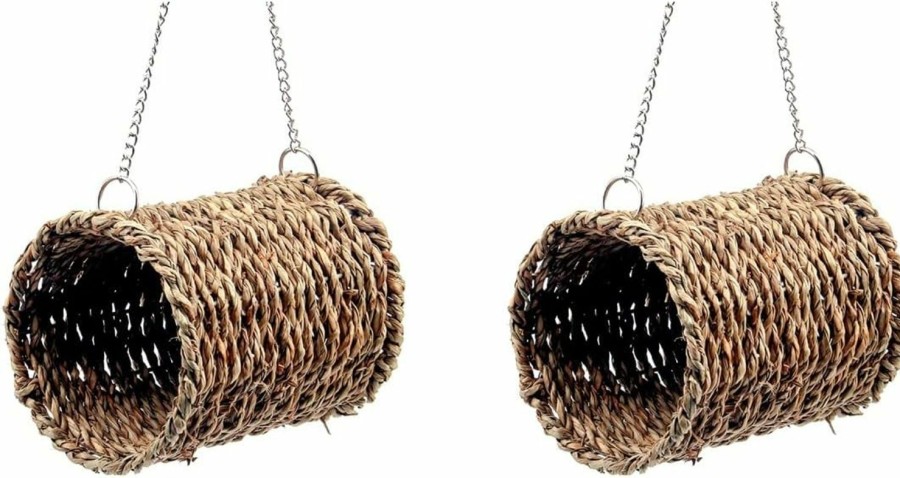 Small Animal Ipetboom | Ipetboom 2Pcs Hanging Tunnel For Hamster Small Animals Hamster Straw Tunnel Hideaway Grass Tunnel Toys Hamster Hand Woven Hammock Hanging Nest For Rats,Ferrets, Guinea Pig, Chinchilla