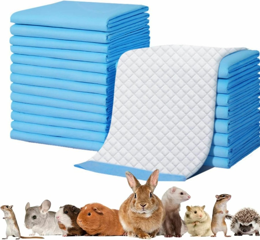 Small Animal HAICHEN TEC | Rabbit Pee Pads - Disposable Absorbent Leak-Proof Diaper, Small Animal Toilet Potty Training Pad Cage Liner For Bunny Guinea Pig Ferret Hedgehog Hamster Chinchilla Puppy (13''X18''- 100 Counts, Blue)