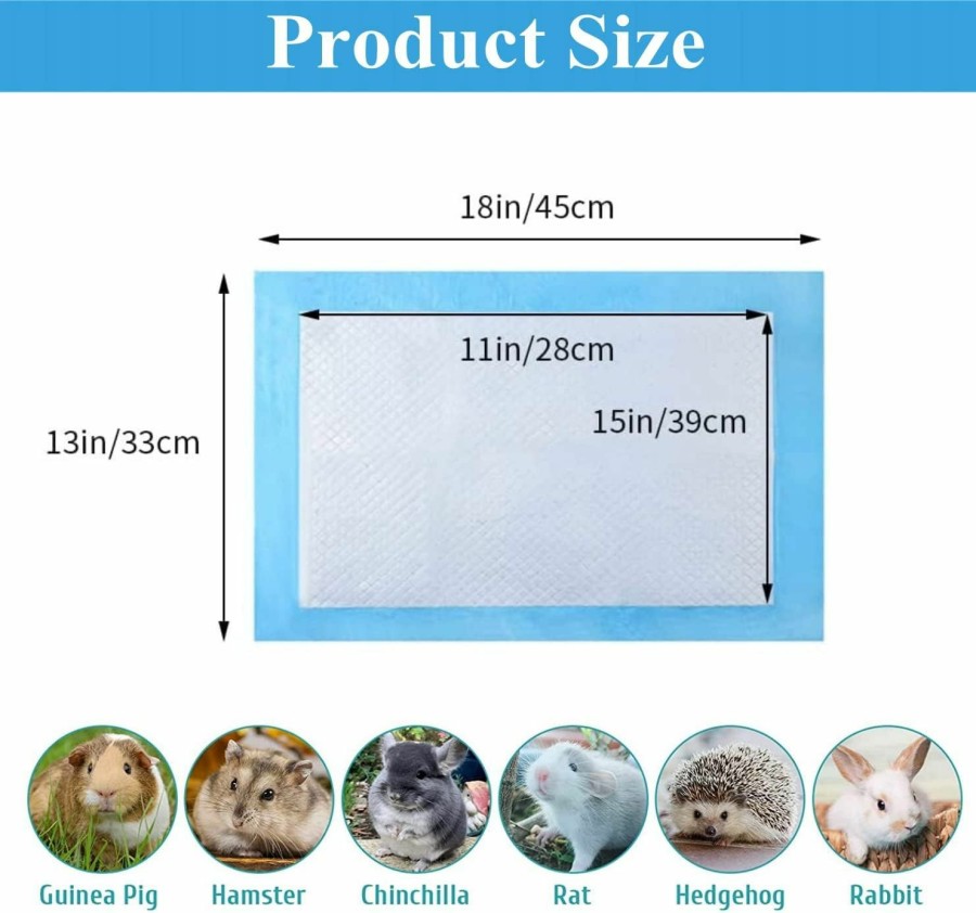 Small Animal HAICHEN TEC | Rabbit Pee Pads - Disposable Absorbent Leak-Proof Diaper, Small Animal Toilet Potty Training Pad Cage Liner For Bunny Guinea Pig Ferret Hedgehog Hamster Chinchilla Puppy (13''X18''- 100 Counts, Blue)