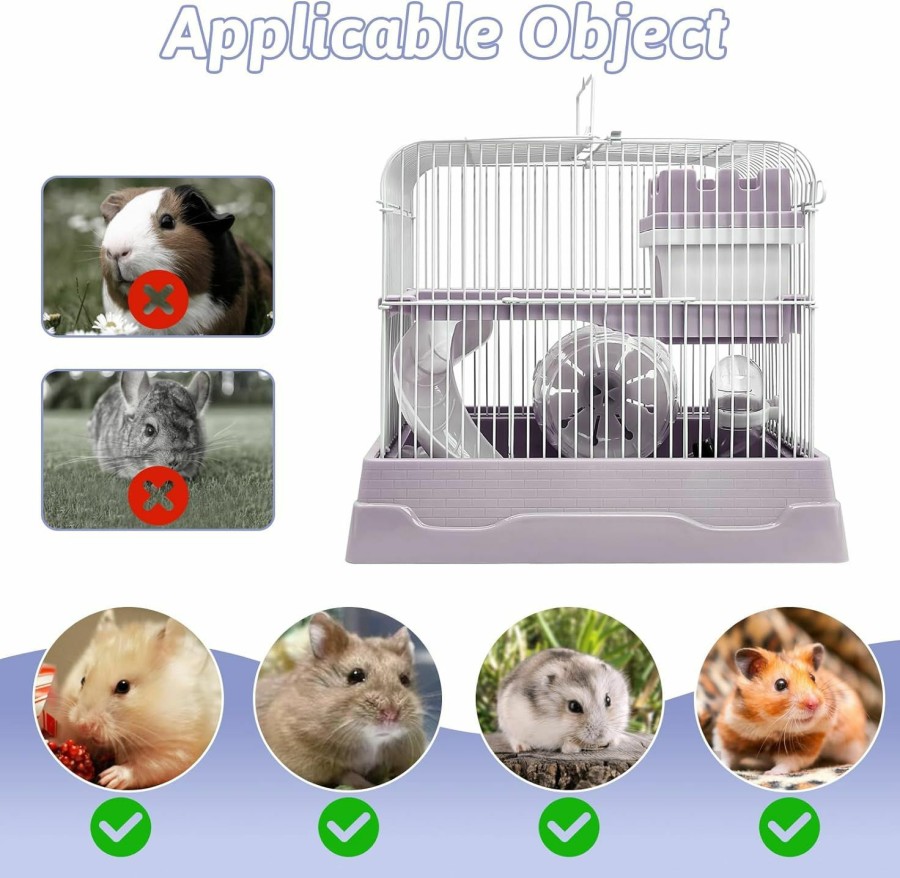 Small Animal PINVNBY | Pinvnby 2-Tier Dwarf Hamster Cage, Travel Portable Mouse Cage Gerbil Cages And Habitats Small Animal Carrier With Castle House Running Exercise Wheels, Water Bottle And Food Dish(Gray)