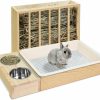 Small Animal MOBYKE | 3 In 1 Rabbit Hay Feeder With Litter Box, Wooden Bunny Hay Feeder Guinea Pig Hay Holder With Toilet Small Animal Hay Holder Rack Manger For Chinchillas, Hamster, Dwarf Rabbit