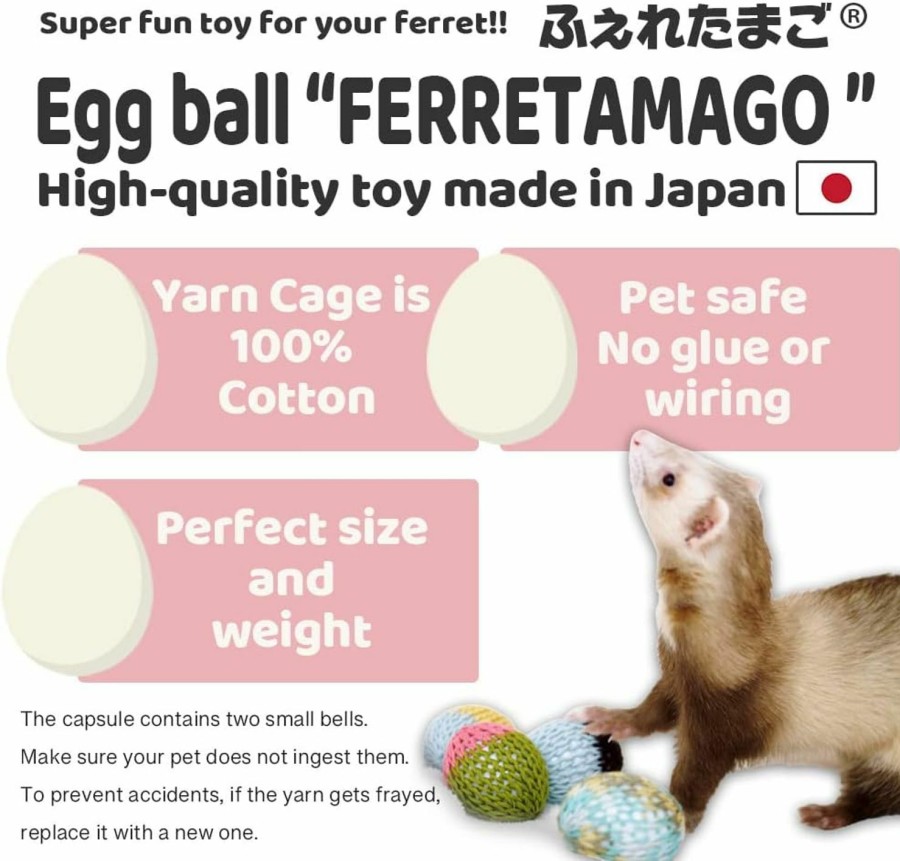 Small Animal Amazon | Ferreggs (Ferretamago) Ferret Toys 5Pack Made In Japan Hand Made, Yarn Cage Is 100% Cotton, Pet Safe No Glue Or Wiring (5Pack, Colorful)