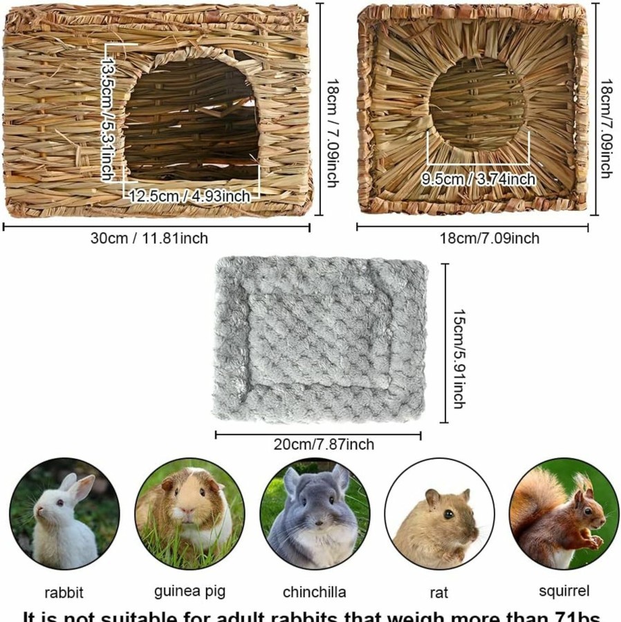 Small Animal Abnaok | Abnaok Extra Large Grass House For Rabbits With Cotton Pads, Natural Grass Foldable Hut Small Animal Play Hideaway Bed Toys Hay Mat For Bunny Guinea Pig Chinchilla Ferret