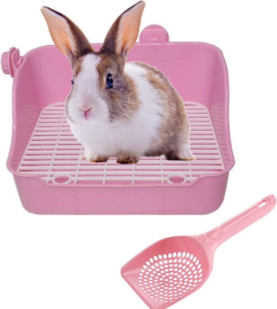 Small Animal Hamiledyi | Hamiledyi Rabbit Litter Box, Plastic Rectangular Cage Toilet, Bunny Potty Trainer Corner, Small Pets Bedding Litter Box For Chinchilla Guinea Pig Ferret Hedgehog (Pink)