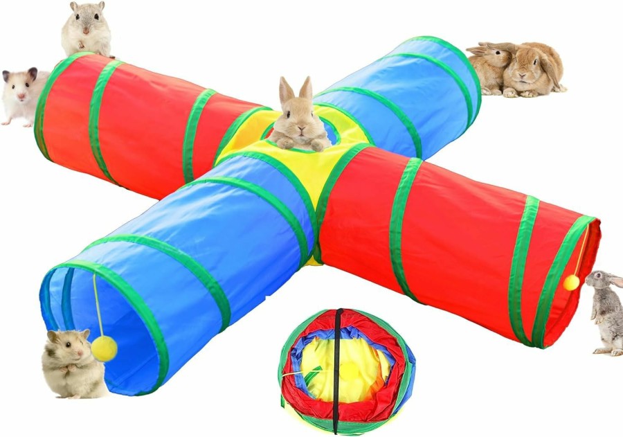 Small Animal AFYHH | Afyhh Guinea-Pig Rabbit Tunnel Toys - Collapsible 4 Way Rabbit Guinea Pig Bunny Tunnel Tube Accessories Hideaway House Beds For Small Animals Hides Running Hiding