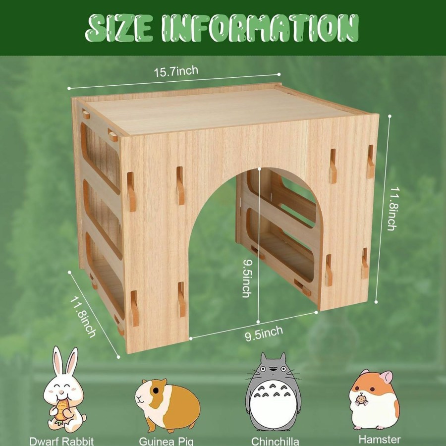 Small Animal Midollarle | Midollarle Rabbit Houses And Hideouts Guinea Pig Hideout And Tunnel With Hay Feeder 3-In-1 Hay Rack Stand Tunnel Wooden Castle For Bunnies Guinea Pigs Chinchillas