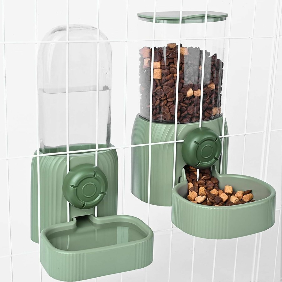 Small Animal RUBYHOME | Rubyhome 40Oz Hanging Automatic Pet Food Water Dispenser, Auto Gravity Rabbit Feeder And Waterer Set, Cage Cat Food Bowl Feeding Station For Puppy Kitten Chinchilla Hedgehog Guinea Pig Ferret (Green)