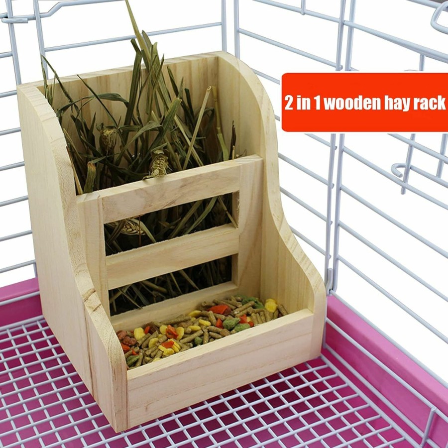 Small Animal Hamiledyi | Rabbit Hay Feeder Rack,Wooden Grass Bin,Food Feeding Rack,Bunny Water Bottles Dispenser For Small Animal Supplies Rabbit Chinchillas Guinea Pig (2 Pcs)