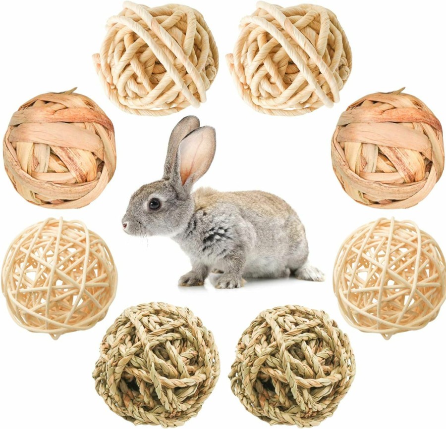 Small Animal Bac-kitchen | 9 Pcs Small Animals Play Balls Rolling Activity Chew Toys Gnawing Treats For Rabbits Guinea Pigs Chinchilla Bunny Natural Balls, Pet Cage Entertainment Accessories (9 Pcs)