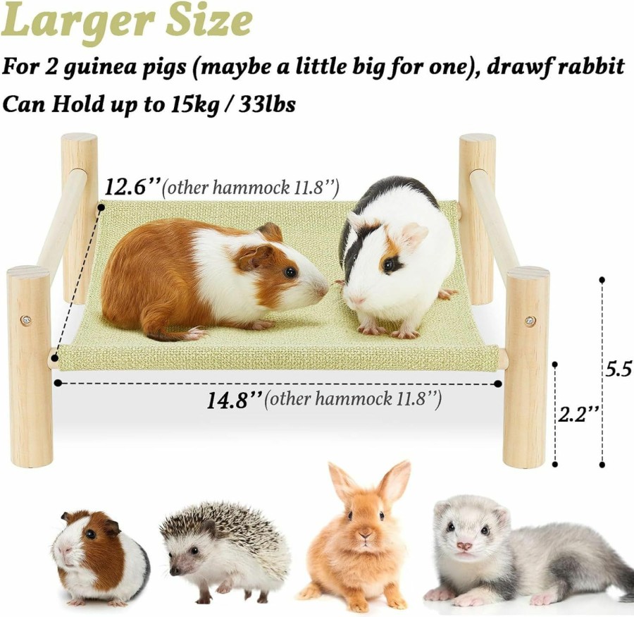 Small Animal Jevnd | Jevnd Guinea Pig Hammock Bed, Wooden Elevated Dwarf Rabbit Bed, Guinea Pig Hideout Bed, More Stable Small Animal Sleeping Bed For Dwarf Bunny Chinchilla Rat Ferret Hedgehog Laying Habitat