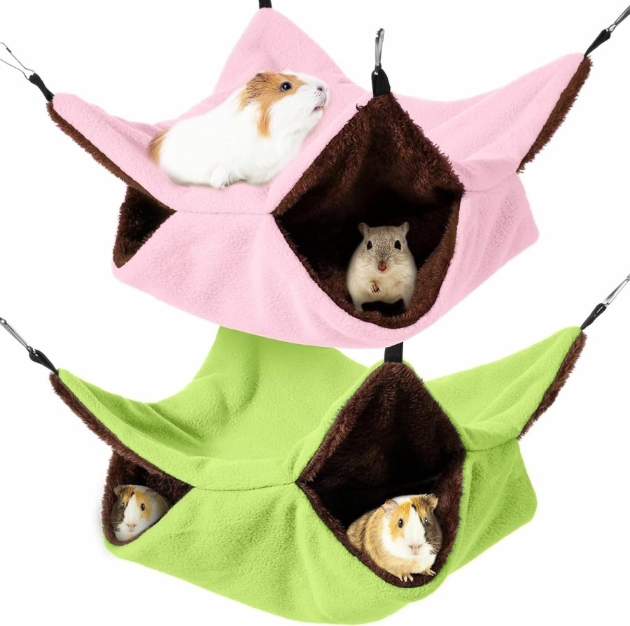 Small Animal Cunno | 2 Pcs Pet Cage Hammock Soft Plush Bunkbed Hanging Hammock Warm Double Layer Ferret Hammock Small Pet Hammock Accessories For Rat Guinea Pig Sugar Glider Squirrel (Pink, Blue)