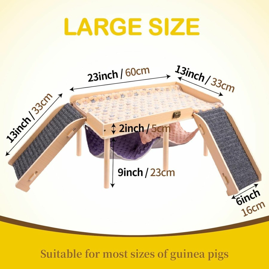 Small Animal BESNEW | Besnew Enlarged Guinea Pig Hammock With Platform And Stairs,Wooden Small Animal Hideout For Guinea Pigs Bunny Ferret Hamster Hiding Sleeping Activities 13L X 13W X 11H In(Single)