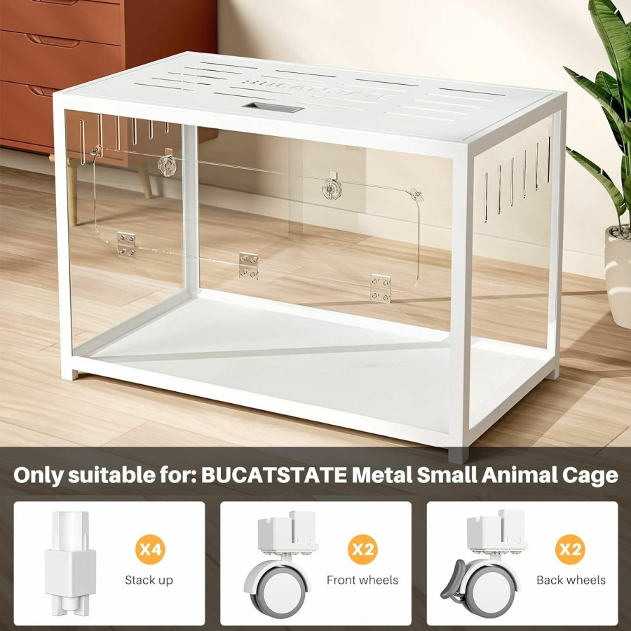 Small Animal BUCATSTATE | Bucatstate Universal Wheel & Stacking Accessories, Cage Accessories That Support Moving And Stacking, Only For Bucatstate Metal Cages (White)