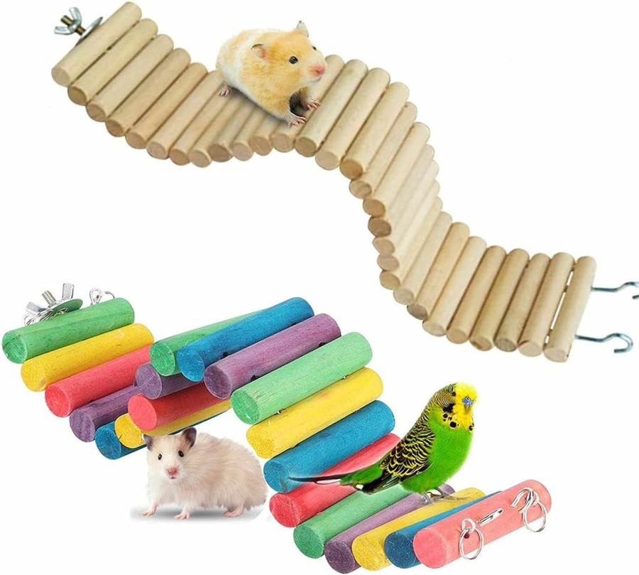 Small Animal Hamiledyi | Hamster Bridge Suspension Ladder Rat Rainbow Long Bridge Wooden Climbing Ladder Bridge Chew Toys For Dwarf Syrian Hamster Mice Mouse Gerbils(2 Pcs)