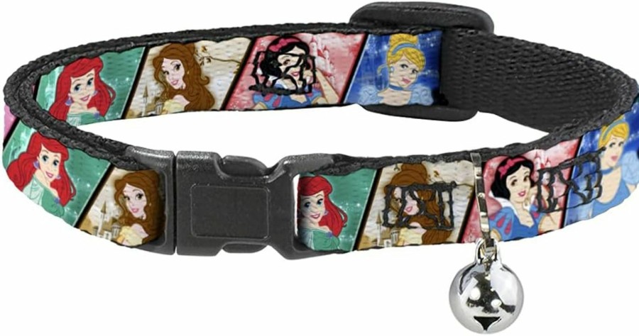 Small Animal Buckle-Down | Buckle-Down Breakaway Cat Collar - Disney Princess Poses/Castle Blocks - 1/2\" Wide - Fits 9-15\" Neck - Large