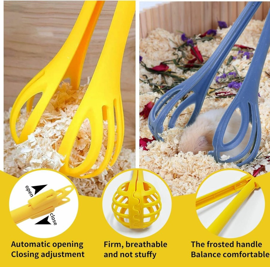 Small Animal Andiker | Andiker Anti-Bite Hamster Clips, 2Pcs Hamster Catcher With Long Handle To Pick Up The Small Pet, Observe Hamsters, Clean The Hamster Bedding, Hamster Accessories For Beginners (Yellow+Blue)