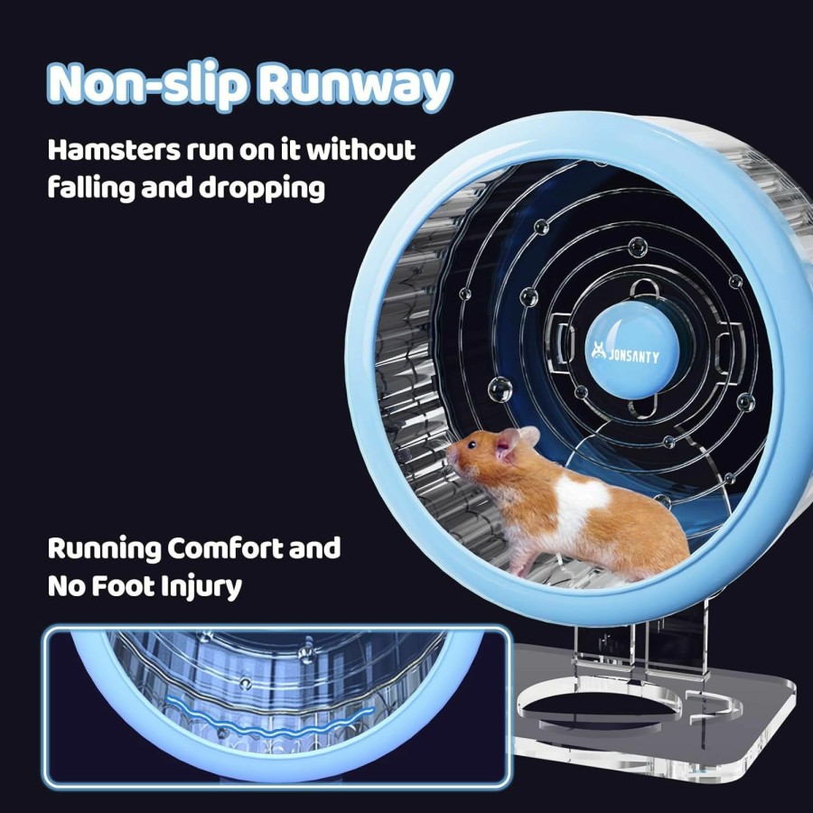 Small Animal JONS NTY | Jons Nty 8.5\" Silent Hamster Wheel, With Bracket And Anti-Fall Outer Ring, For Hamster Exercise, Excess Fat Removal (Star Orbit Style, Clear & Blue)