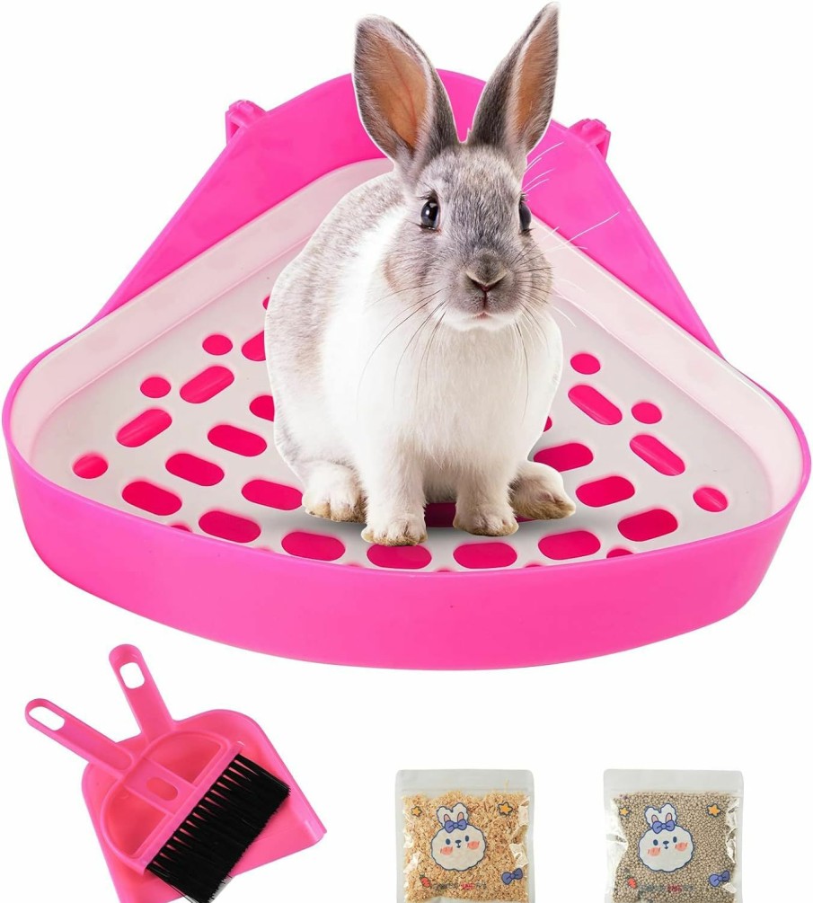 Small Animal PStarDMoon | Triangle Rabbit Litter Box Bunny Potty Training Corner Small Animal Toilet Litter Box Pet Toilet Bedding Pee Pan Tray For Baby Rabbit,Guinea Pigs,Chinchillas,Ferrets (Pink)