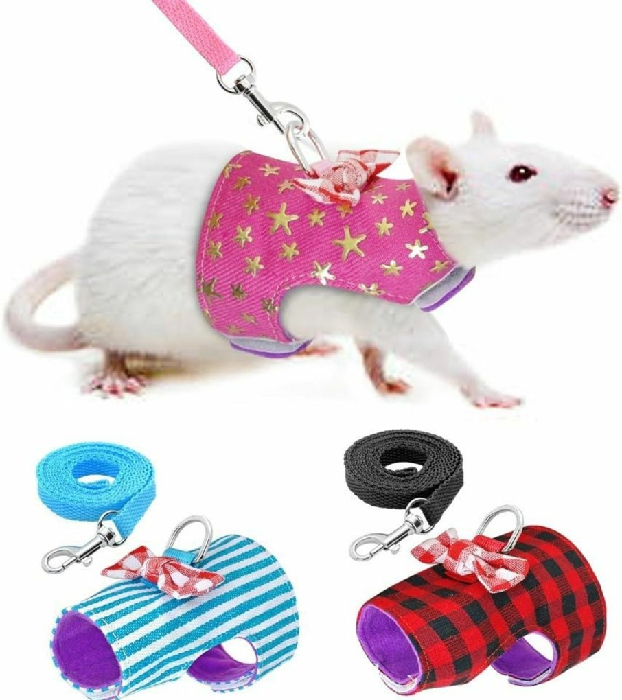 Small Animal Stock Show | Stock Show Small Pet Outdoor Walking Harness Vest And Leash Set With Cute Bowknot Decor Chest Strap Harness For Rat Ferret Squirrel Hamster Clothes Accessory, Pink Star