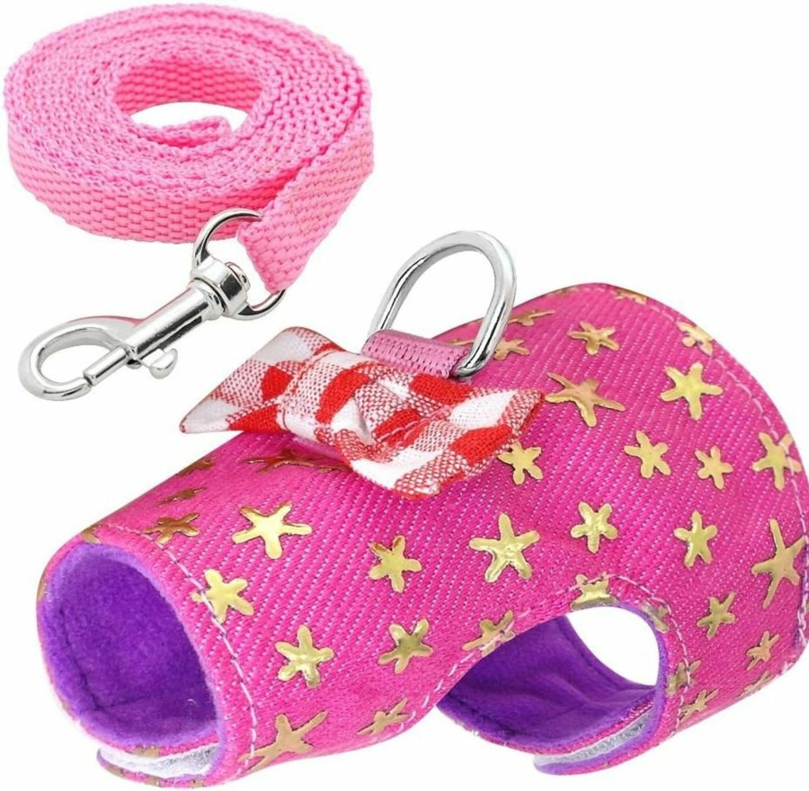 Small Animal Stock Show | Stock Show Small Pet Outdoor Walking Harness Vest And Leash Set With Cute Bowknot Decor Chest Strap Harness For Rat Ferret Squirrel Hamster Clothes Accessory, Pink Star