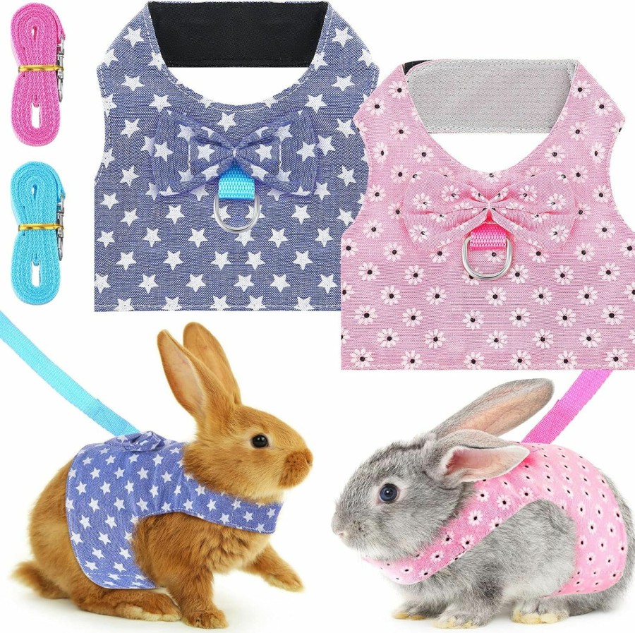 Small Animal Frienda | 2 Set Rabbit Harness With Leash Adjustable Bunny Guinea Pig Bowknot Harness Set For Small Large Pets Costume Walking (M)