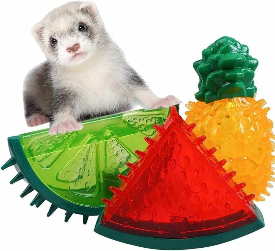 Small Animal HAICHEN TEC | Haichen Tec 3 Pack Ferret Cooling Chew Toys, Frozen Fruit Shape Teething Toy For Ferret, Durable Bite Resistant Summer Interactive Squeaky Toys Pet Treat Training Tools For Small Animal (3 Pack)