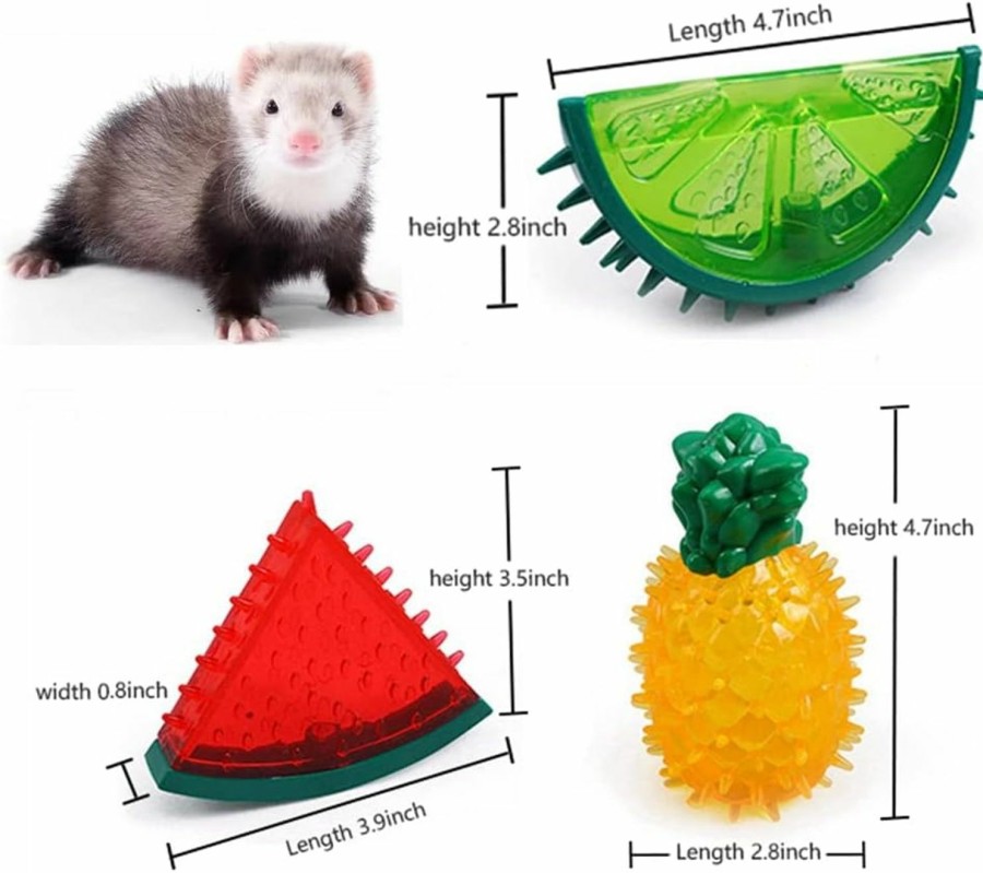 Small Animal HAICHEN TEC | Haichen Tec 3 Pack Ferret Cooling Chew Toys, Frozen Fruit Shape Teething Toy For Ferret, Durable Bite Resistant Summer Interactive Squeaky Toys Pet Treat Training Tools For Small Animal (3 Pack)