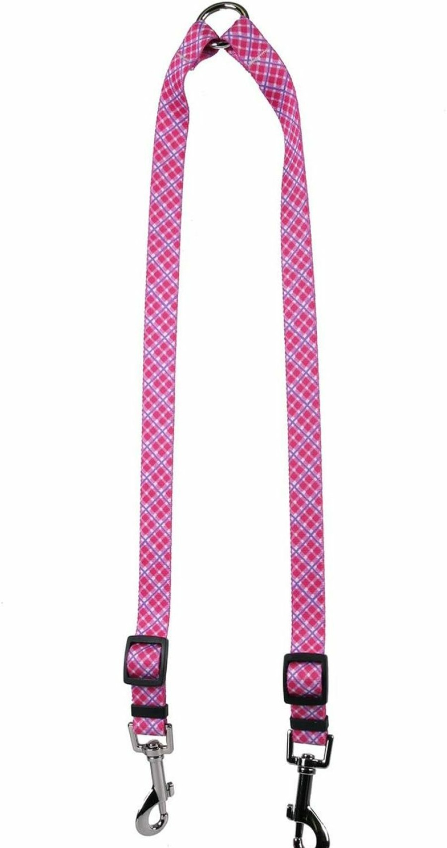 Small Animal Yellow Dog Design | Yellow Dog Design Pink And Purple Diagonal Plaid Coupler Dog Leash, Medium-3/4 Wide And 12 To 20\" Long