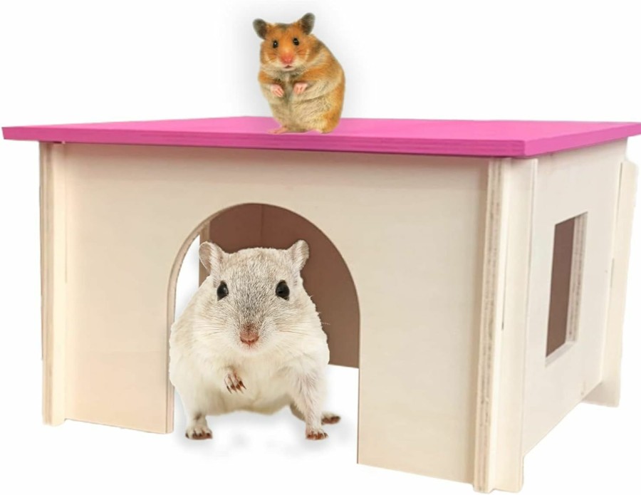 Small Animal MUYG | Muyg Natural Guinea Pig Wood House With Window,Detachable Hamster Wooden Hut Small Animals Habitat Hideout Cave Decor For Hedgehog Gerbil Rat Chinchillas