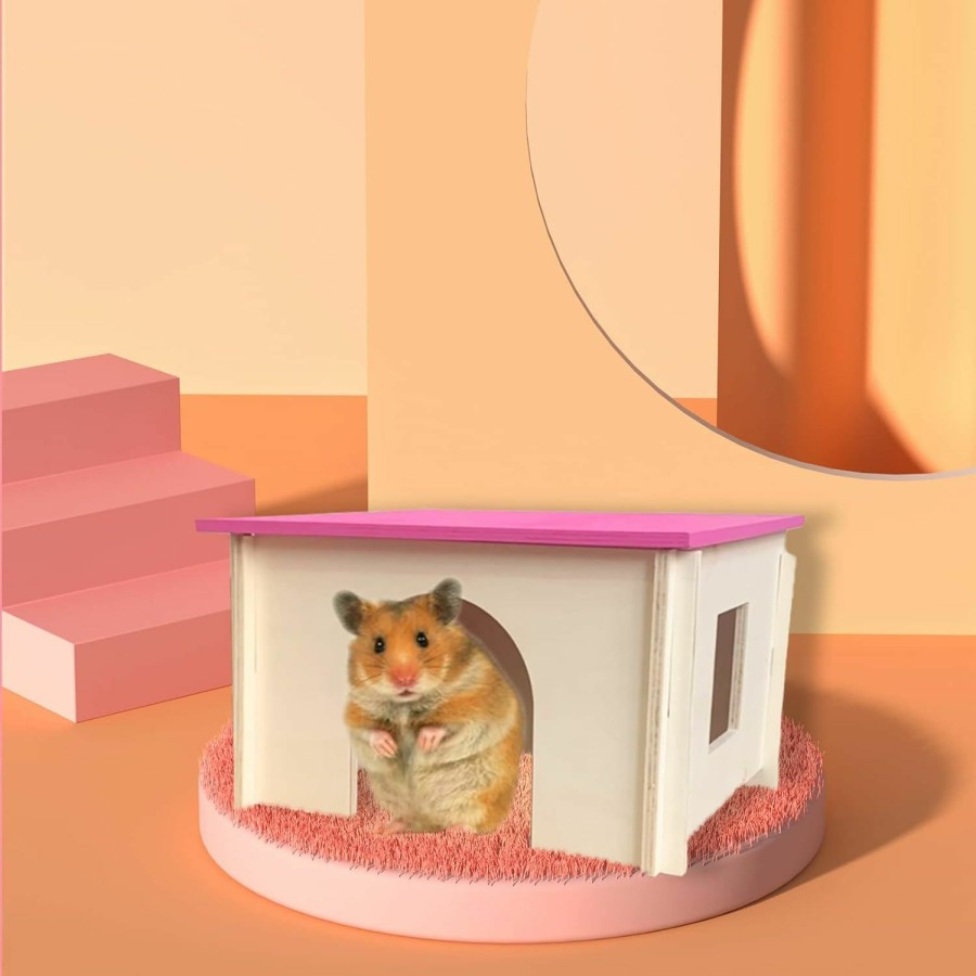 Small Animal MUYG | Muyg Natural Guinea Pig Wood House With Window,Detachable Hamster Wooden Hut Small Animals Habitat Hideout Cave Decor For Hedgehog Gerbil Rat Chinchillas