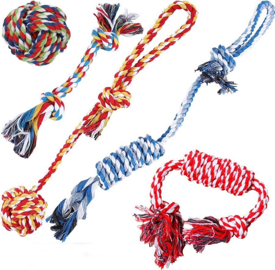 Small Animal SunGrow | Sungrow, 5-Pack Ferret Rope Chew Teething Toys, Puppy Chew Toys & Accessories For Cage, Machine-Washable Durable Cotton Knotted Rope Dog Tug Toys For Small To Medium Breeds, 3" - 19"