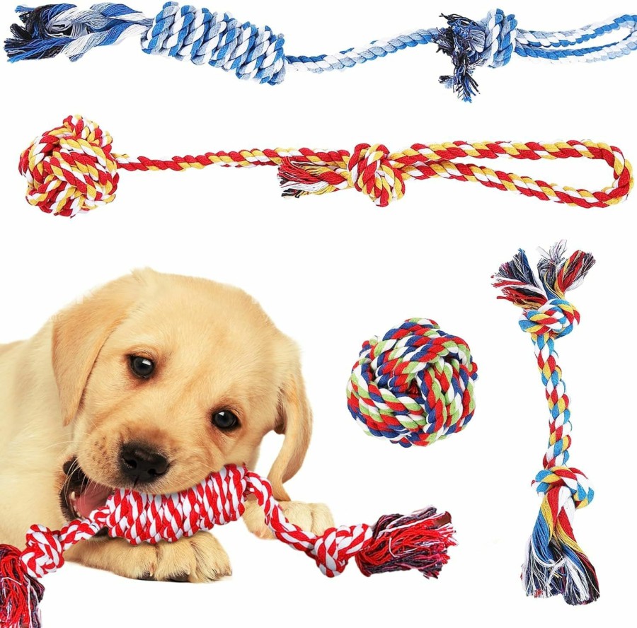 Small Animal SunGrow | Sungrow, 5-Pack Ferret Rope Chew Teething Toys, Puppy Chew Toys & Accessories For Cage, Machine-Washable Durable Cotton Knotted Rope Dog Tug Toys For Small To Medium Breeds, 3" - 19"